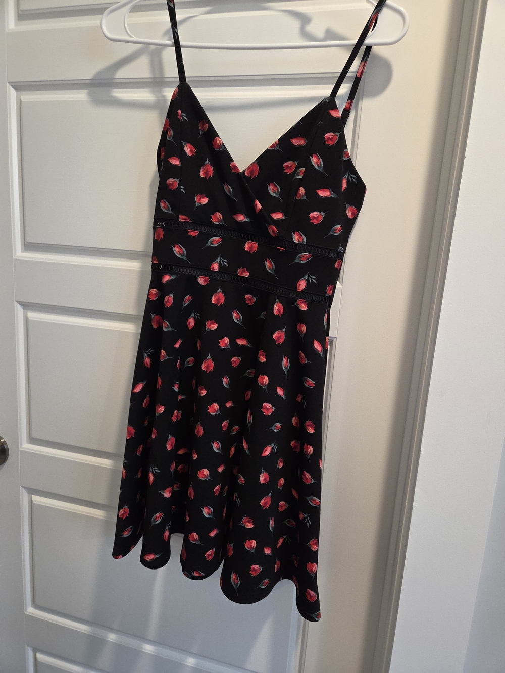 Mi Ami  Black Mini Dress with Red Rose Print